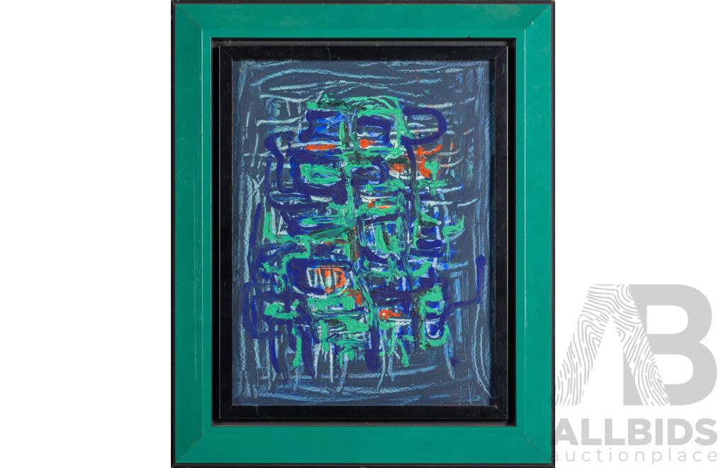 Artist Unknown (20th Century, German) Thought Jungle, Wonderful Original Mid-Century Mixed Media Acrylic on Board, 41 X 34 Cm (frame)