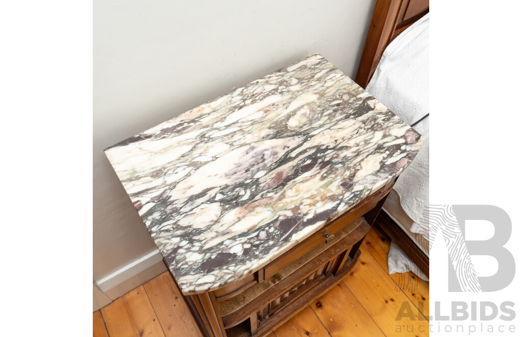 Art Deco Oak Single Door Bedside with Marble Top