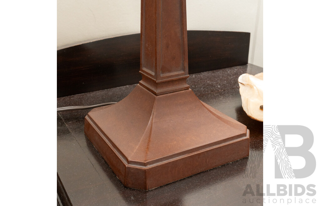 Pair of Good Reproduction Art Deco Table Lamps with Lead Light Shades