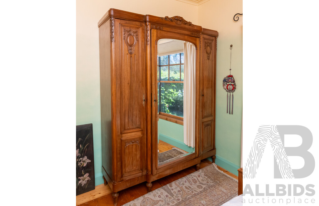 Good French Art Deco Three Panel Wardrobe with Central Mirror