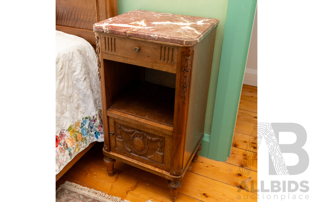 Good Art De French Oak Bedside Cabinet with Marble Top
