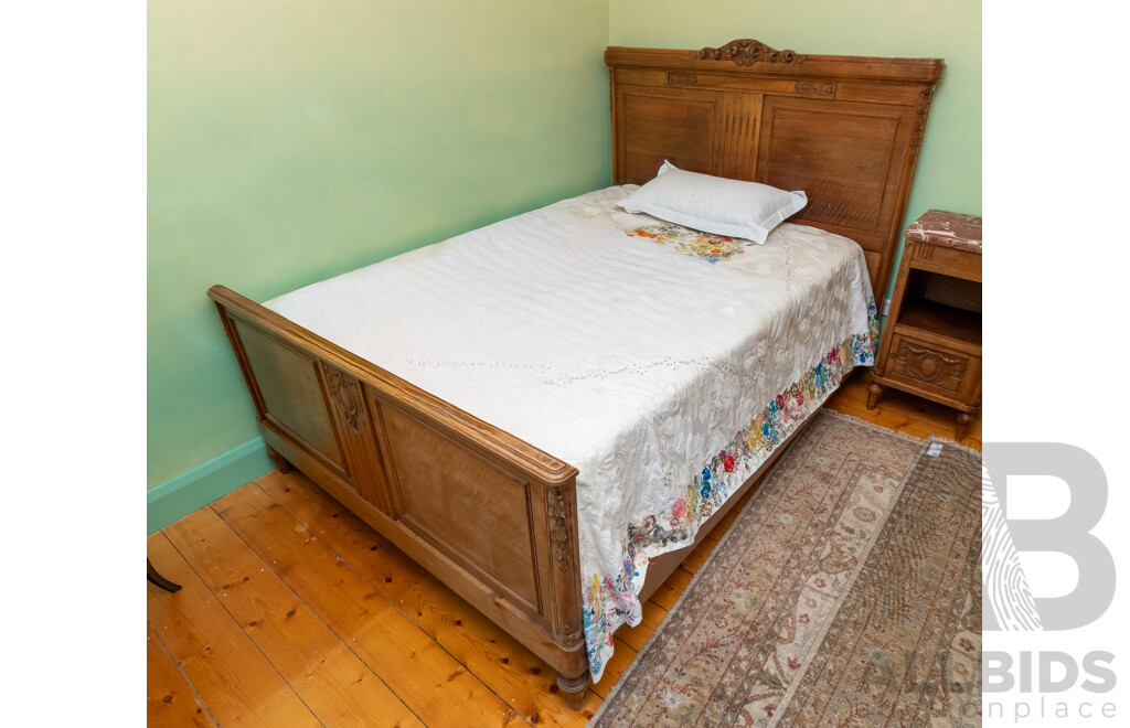 French Oak Art Deco Queen Sized Bed