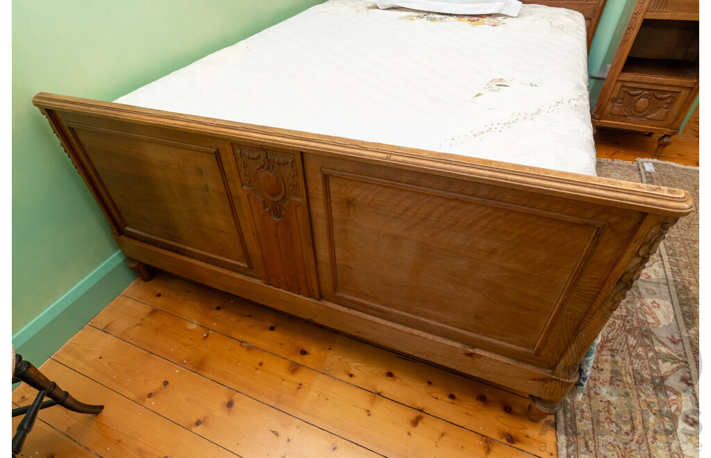 French Oak Art Deco Queen Sized Bed