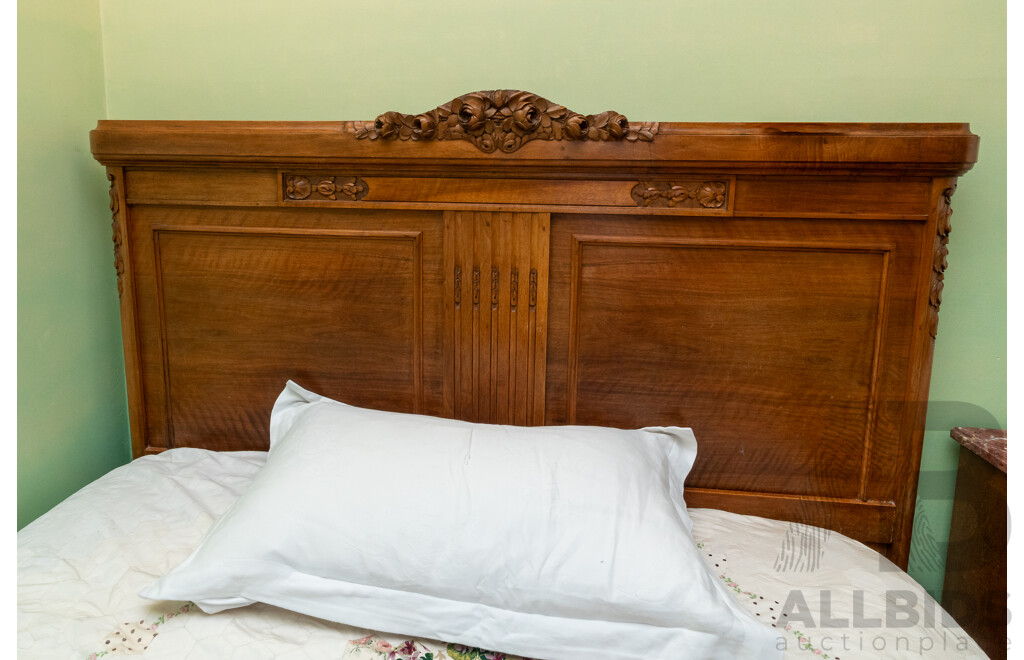 French Oak Art Deco Queen Sized Bed