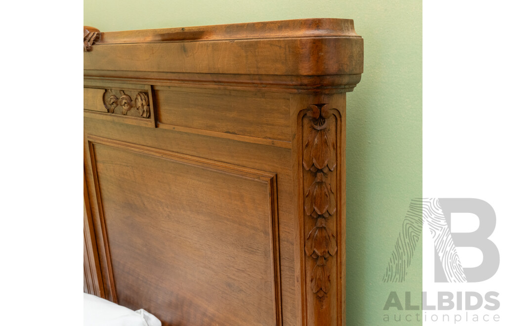 French Oak Art Deco Queen Sized Bed