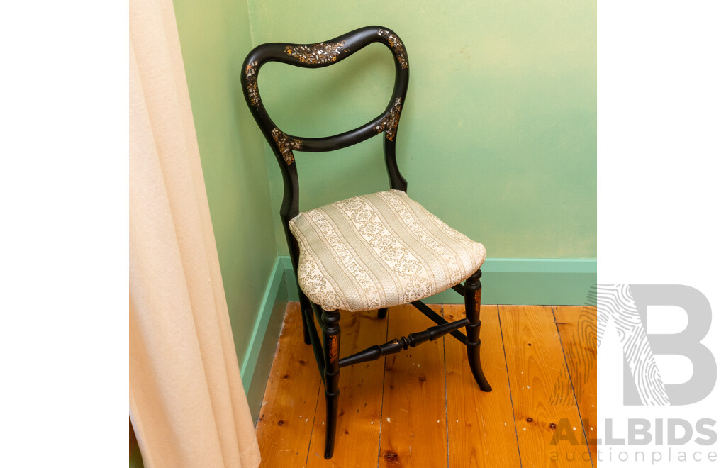 Ebonized Victorian Hitchcock Chair with Mother of Pearl Inlay