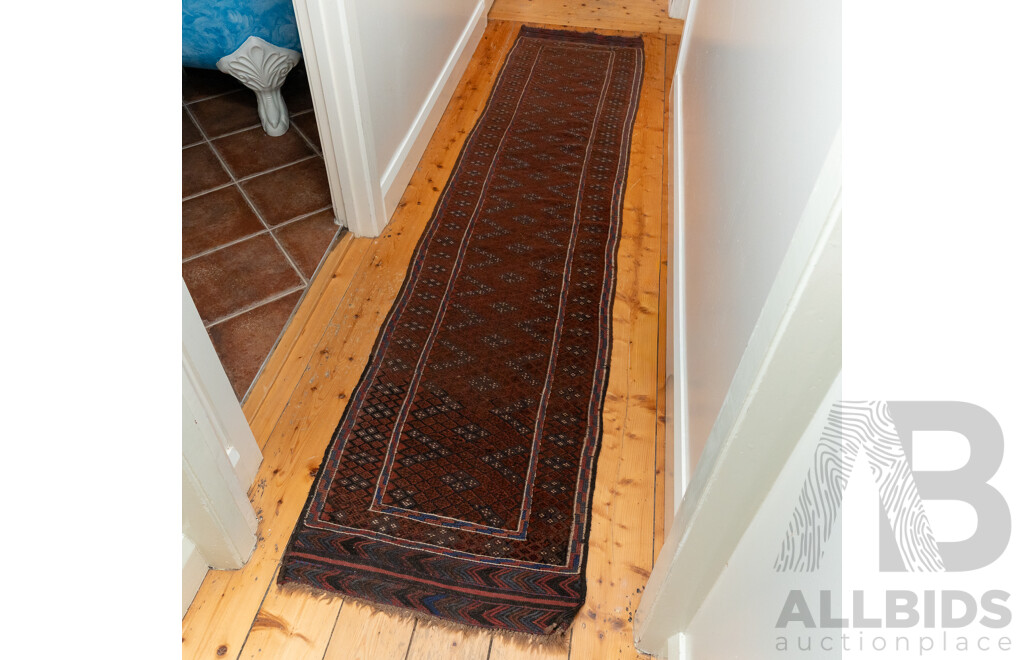 Vintage Afghan Baluchi Hall Runner in Red Tones
