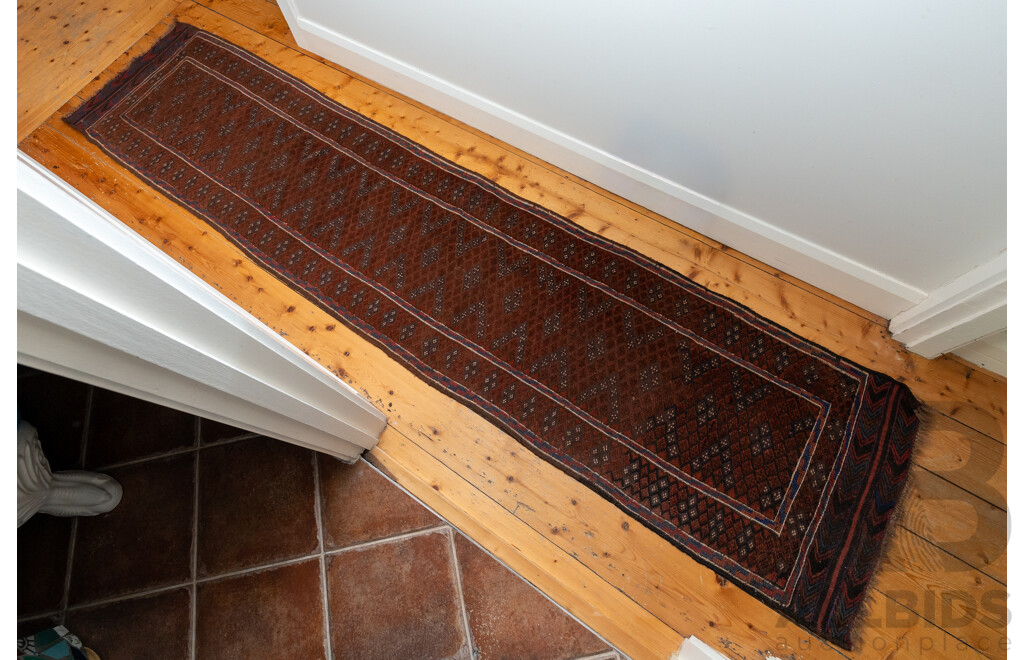 Vintage Afghan Baluchi Hall Runner in Red Tones