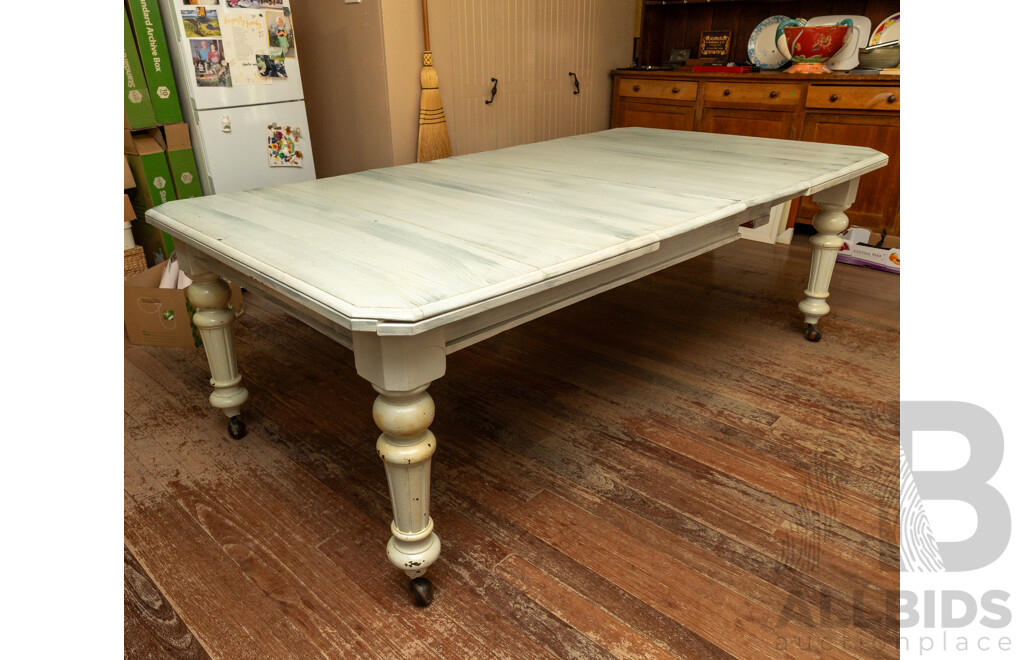 Victorian Oak Extension Dining Table with White Washed Finish