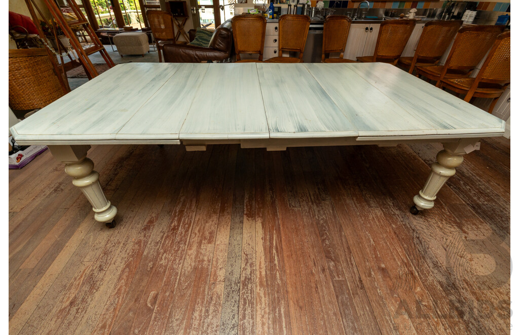 Victorian Oak Extension Dining Table with White Washed Finish