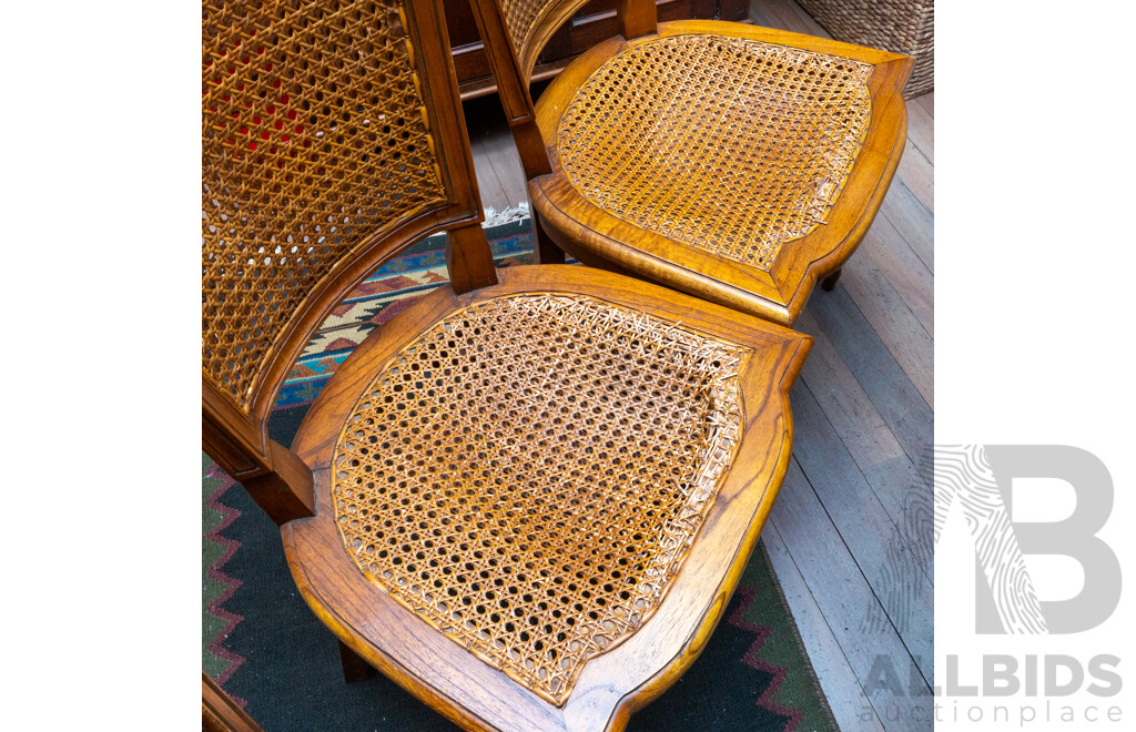 Set of Eight French Elm Rattan Back Dining Chairs