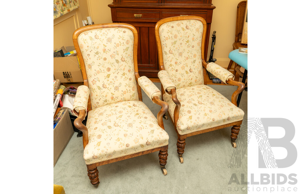 Pair of Georgian Mahogany Armchairs with Later Upholstery