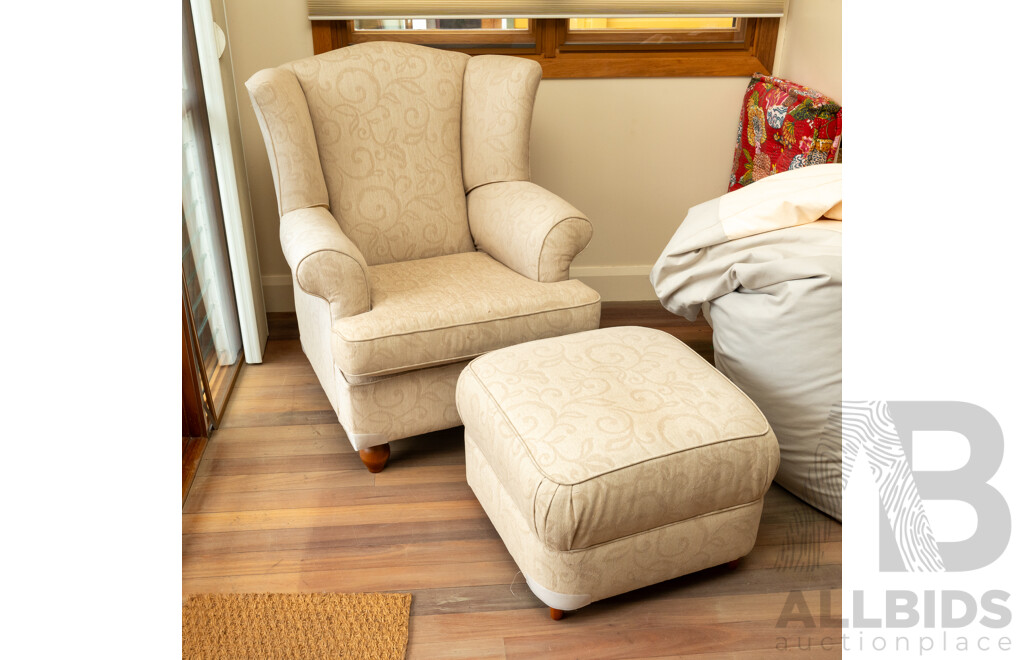 Modern Fabric Wing Back Armchair and Ottoman by Steinhoff Pacific