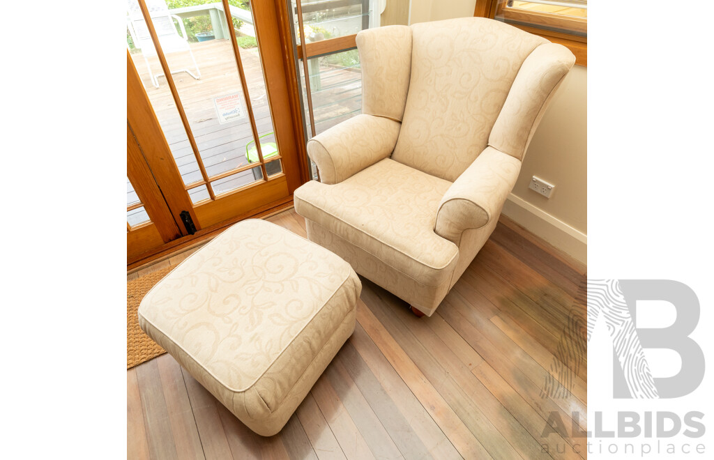 Modern Fabric Wing Back Armchair and Ottoman by Steinhoff Pacific