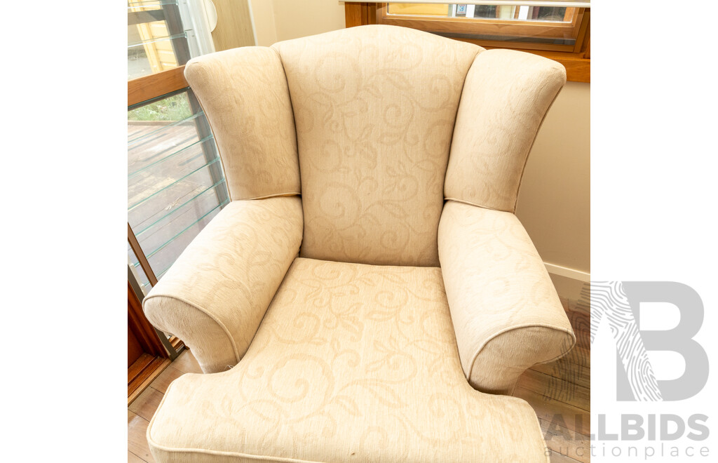 Modern Fabric Wing Back Armchair and Ottoman by Steinhoff Pacific