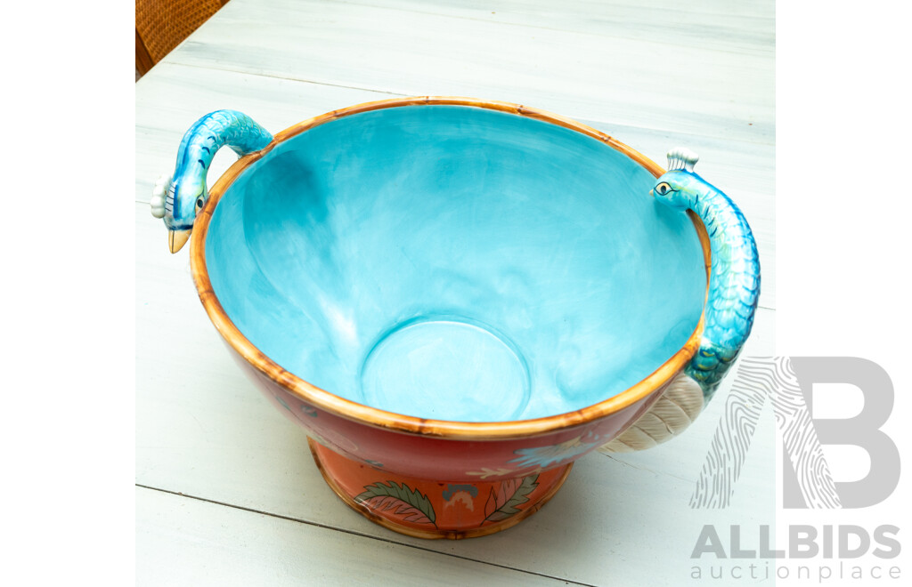 Large Ceramic Peacock Themed Glazed Jardinier by Tracy Porter