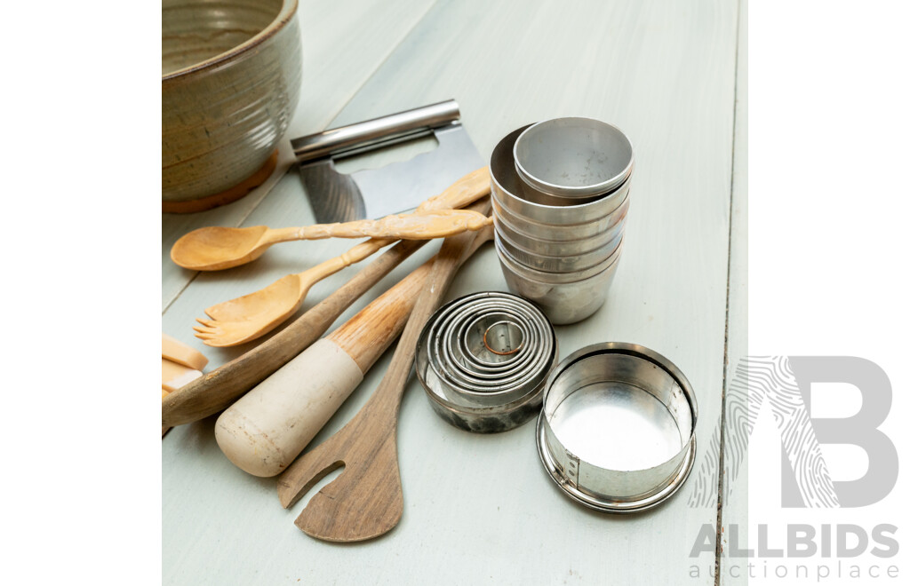 Collection of Vintage Kitchen Utensils Inc Motor and Pestle, Italian Cookie Cutters and More