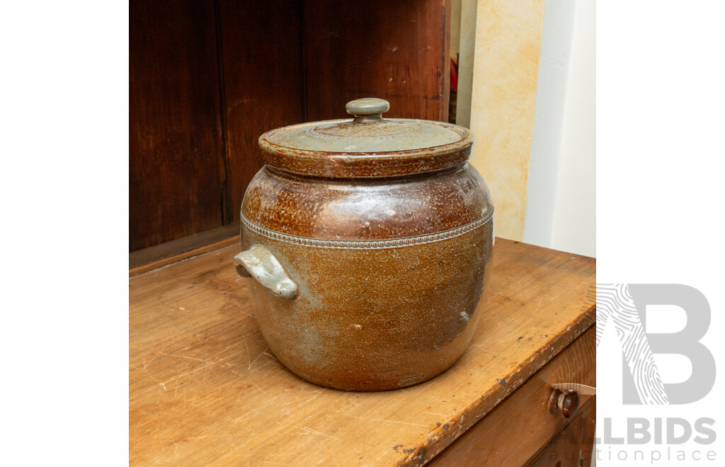 Vintage Salt Glaze Lidded Bread Croc by Bendigo Pottery