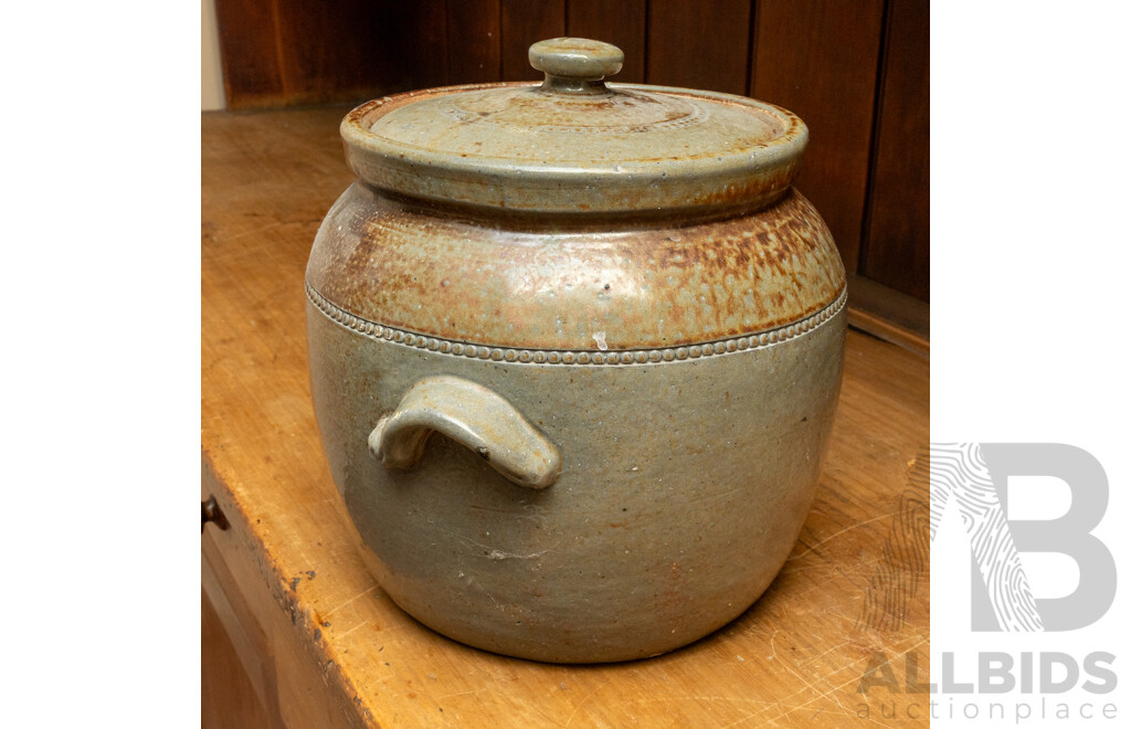 Vintage Salt Glaze Lidded Bread Croc by Bendigo Pottery