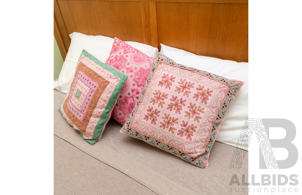 Collection of Three Contemporary Embroidered Indian Decorative Cushions (approx dimensions 40 x 40 cm) (3)