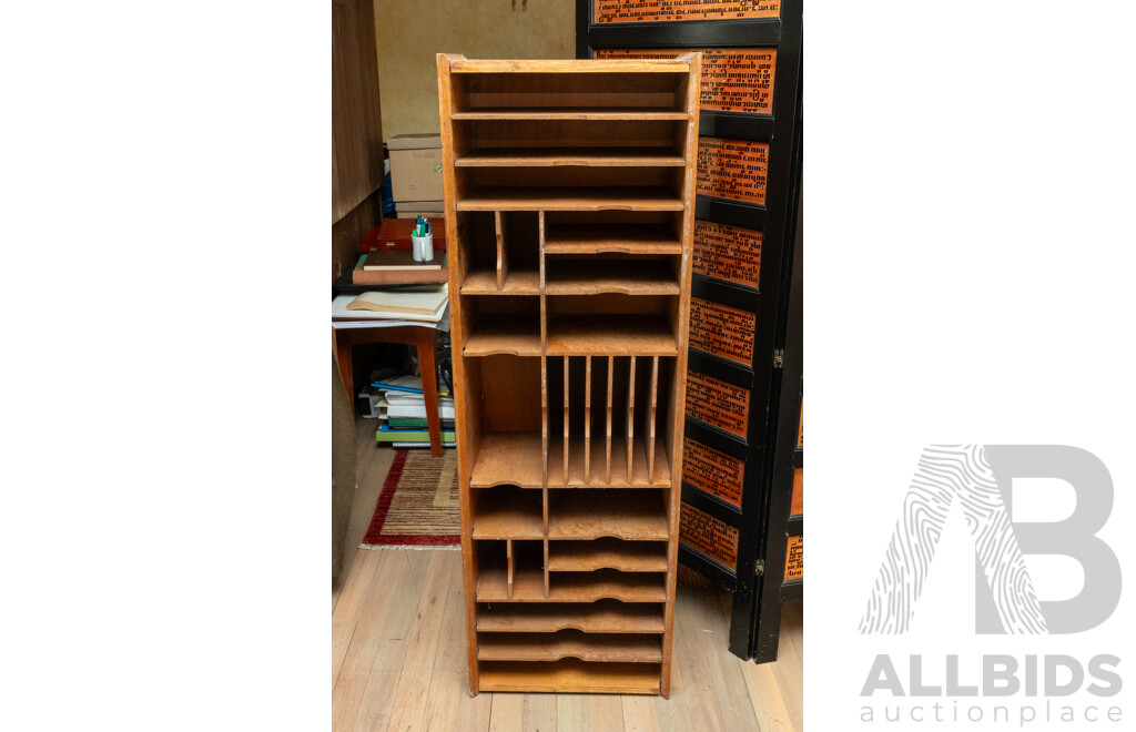 Early Hardwood Industrial Pigeonhole Unit