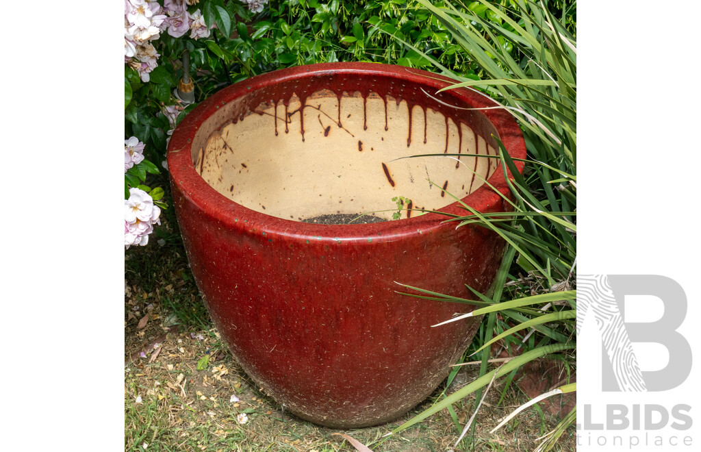 Large Ceramic Planter with Red Glaze
