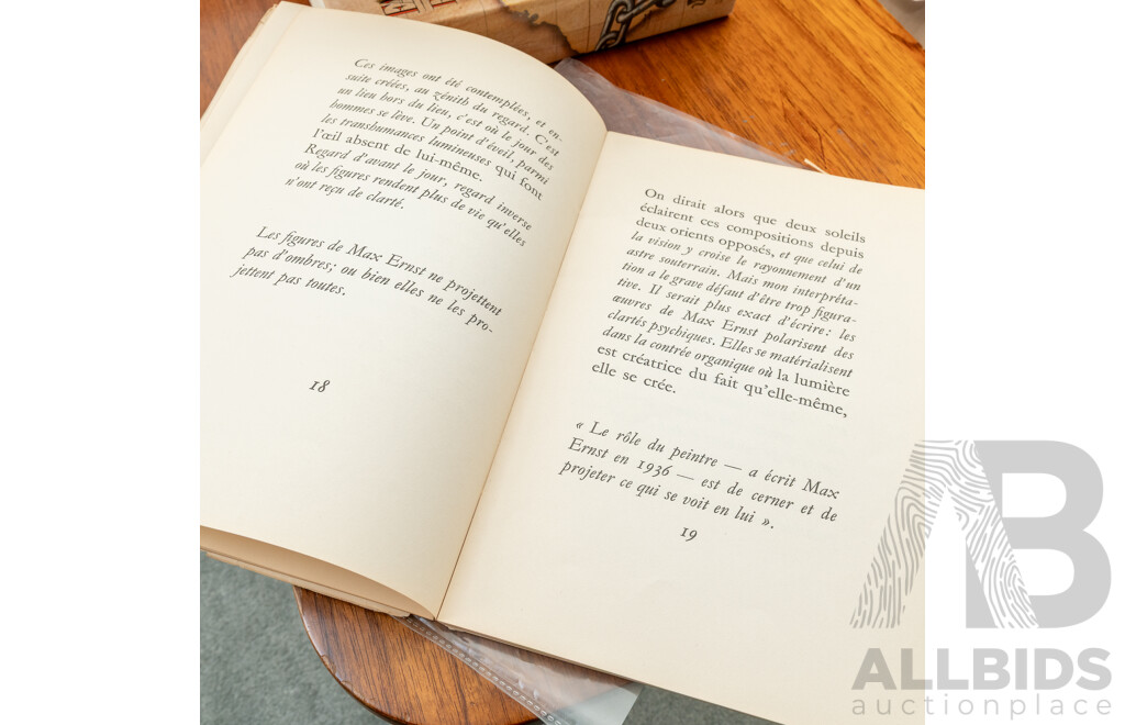 Max Ernst, (20th Century, German-Born French, 1891-1976), 1950, Original Book with Drawings by Ernst and French Text by Bousquet & French Commentary (on Drawings) by Tapie, Signed and Inscribed by Ernst, Soft Cover Book, 27 x 19 cm