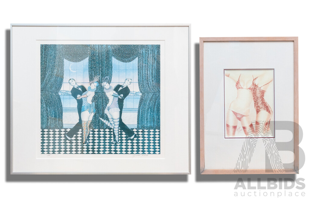 Lynda Riess, (20th Century), Lingerie & Dancing by Moonlight, Pair of Wonderful Quality Colour Framed Prints, One Hand Signed by Artist, 38 x 46 cm (frame Largest) (2)