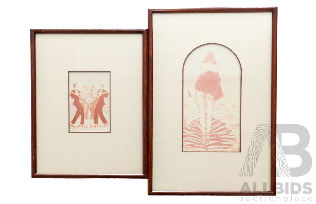 Lynda Riess, (20th Century), Dancing Quartet & By the Sea, Pair of Wonderful Quality Colour Framed Prints, 38 x 26 Cm (frame largest) (2)