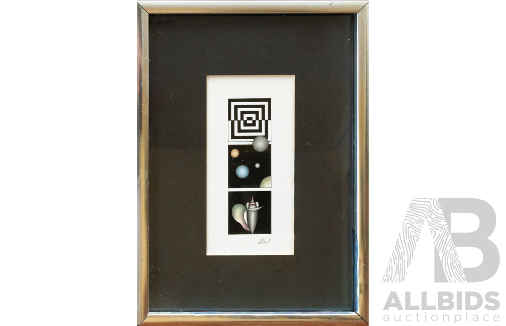 S. Grant (20th Century), Abstract Triptych, Miniature Colour Print, 21 x 15 cm (frame)