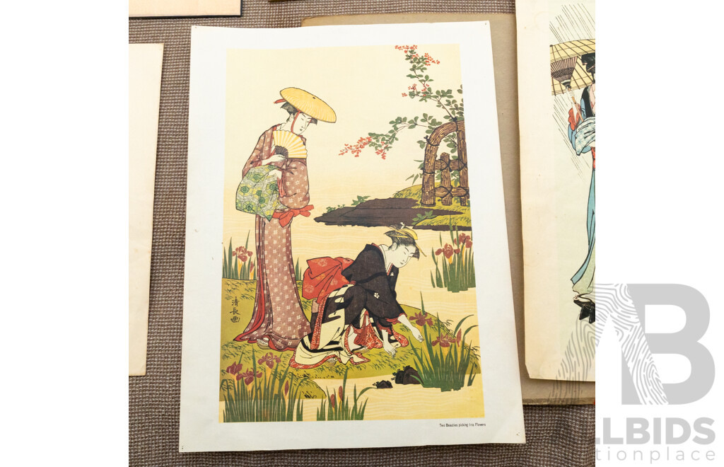 Varied Artists Unknown (Asian School), Collection of Eight Varied Asian Works Including Japanese Vintage Colour Prints & Ink and Wash on Silk Panels, 45 x 34 cm (largest) (8)