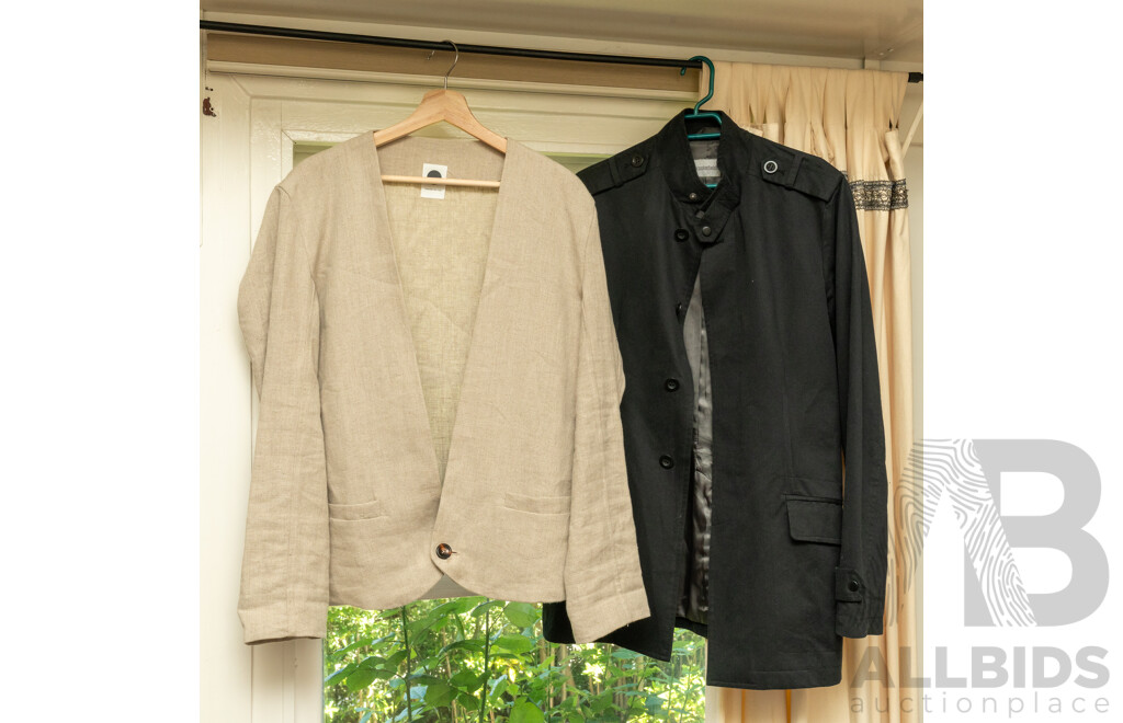 Pair of Men's Jackets, Assembly New York Linen Cardigan Jacket Sz XL (Never Worn; Tag Still Attached) & Black Brooksfield Lined Button Up Jacket - Sz M (2)