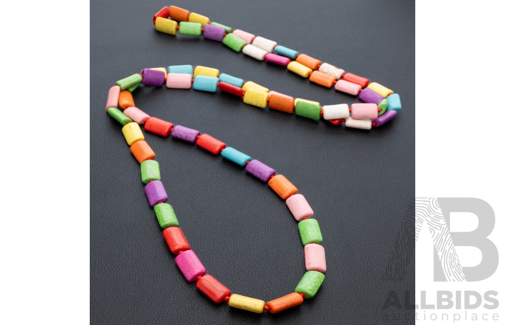 Vintage Candy Coloured Howlite Beaded Necklace, 120cm Long Continuous Strand