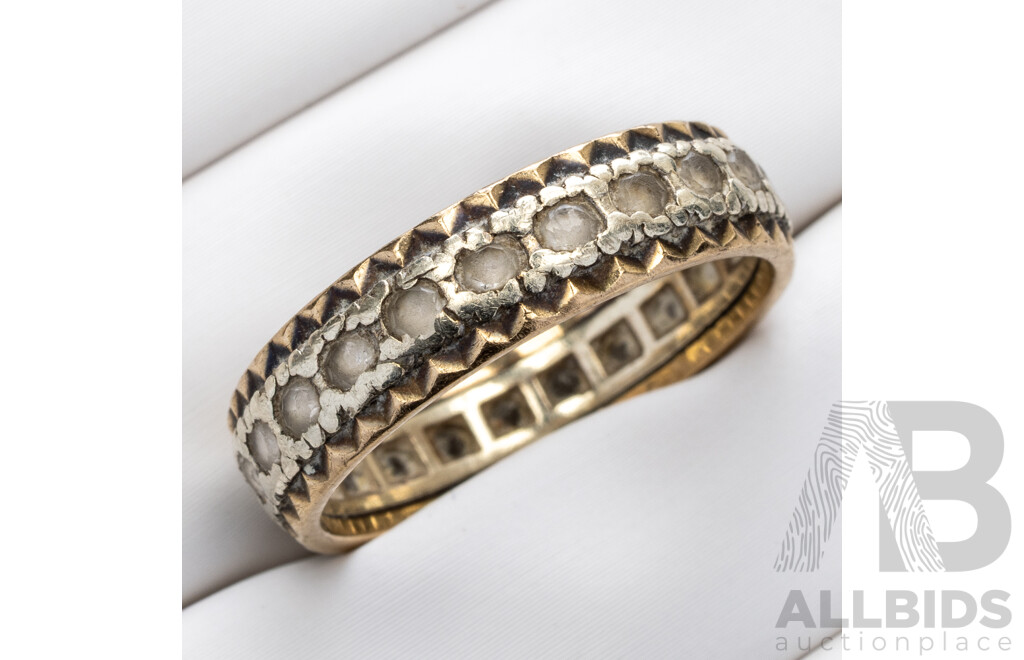 Vintage 8ct/sterling Silver White Topaz Full Hoop Ring, Size Q, 4.19 Grams