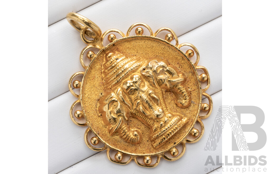 22ct Gold Ganesha Medallion Pendant, 30mm, 7.44 Grams