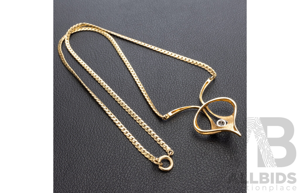 9ct Diamond Pendant on Fixed Chain Necklace, Est TDW 0.10ct, 42cm, 9.19 Grams