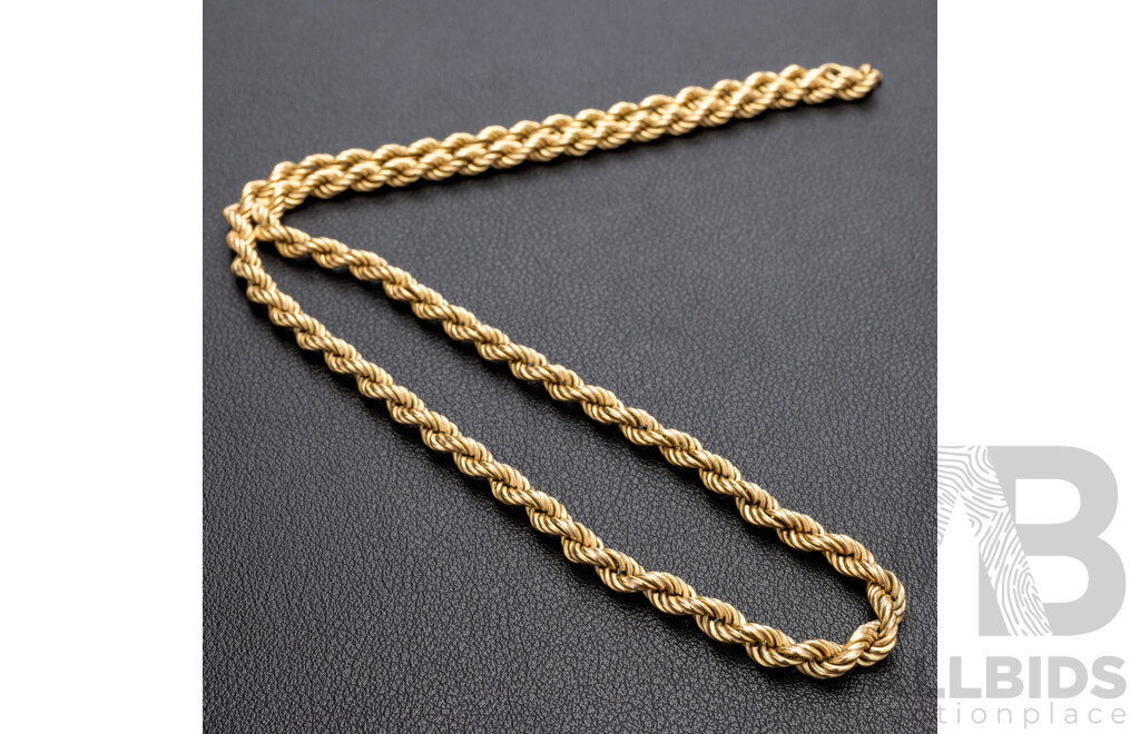 18ct Vintage Rope Link Necklace, 52cm, 16.29 Grams
