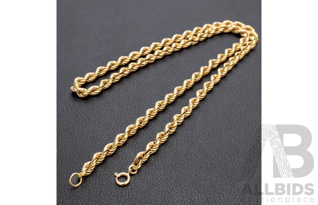 18ct Vintage Rope Link Necklace, 52cm, 16.29 Grams