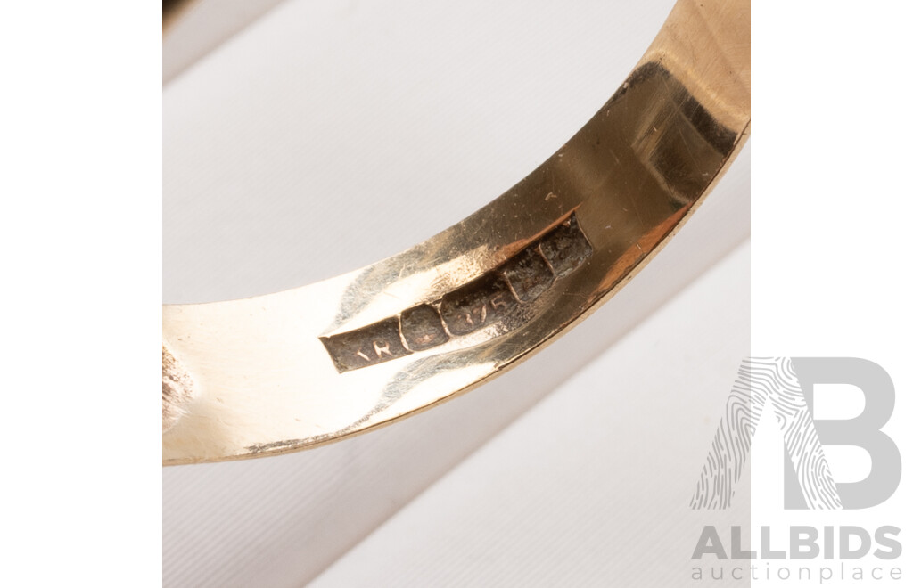 9ct Vintage Garnet & White Topaz Gypsy Ring, Size T, 3.70 Grams