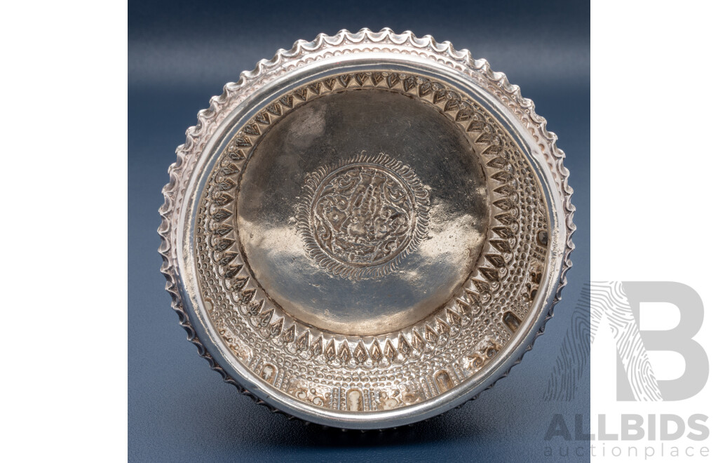 Traditional Handcrafted Laos Small Sterling Silver Repousse Trinket/offering Bowl, 120mm Diameter, 96.0 Grams