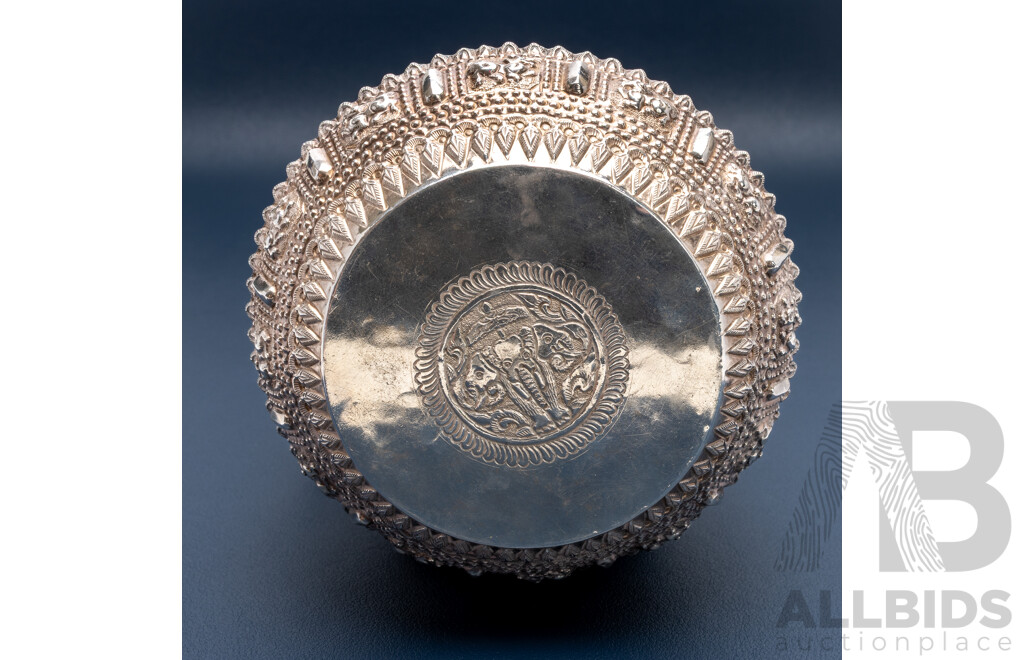 Traditional Handcrafted Laos Small Sterling Silver Repousse Trinket/offering Bowl, 120mm Diameter, 96.0 Grams