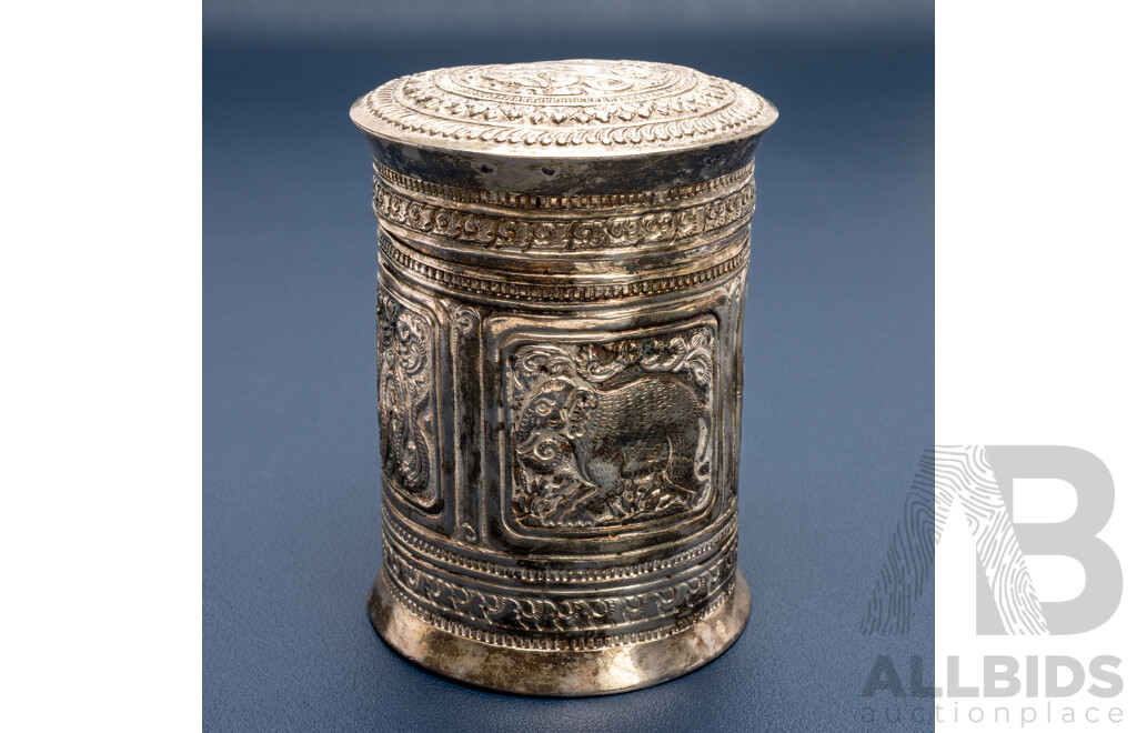 Antique Burmese Silver Betel Box (canister) Circa Early 1900's, 85mm, 88.0 Grams