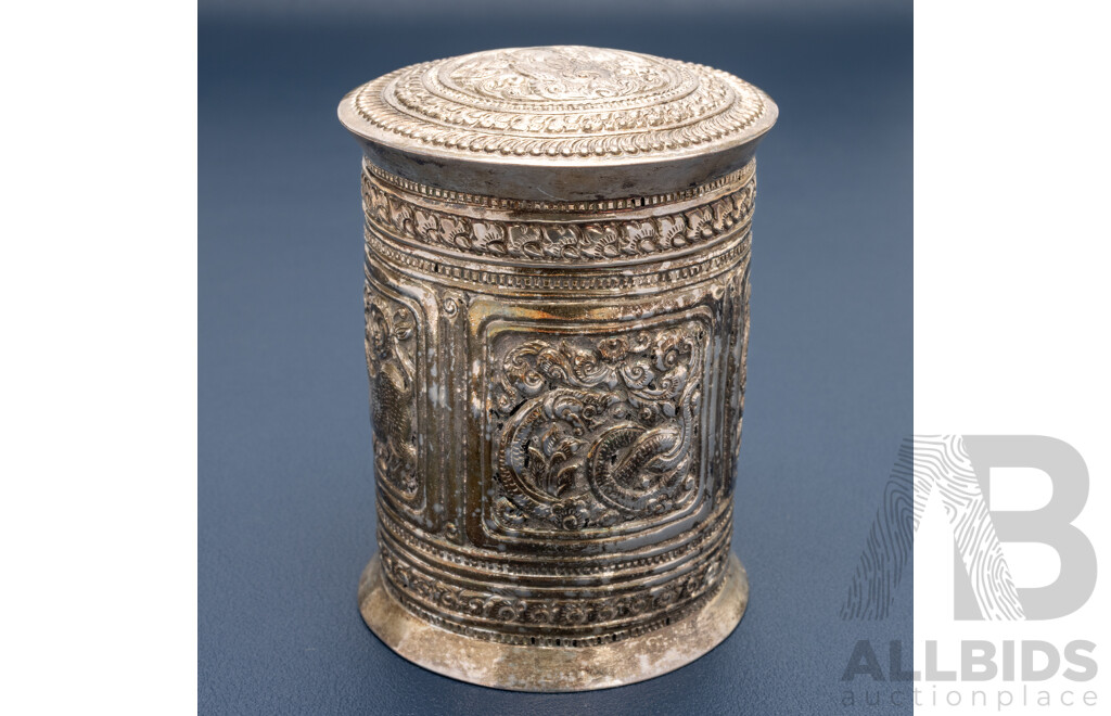 Antique Burmese Sterling Silver Betel Box (canister) Circa Early 1900's, 85mm, 89.0 Grams