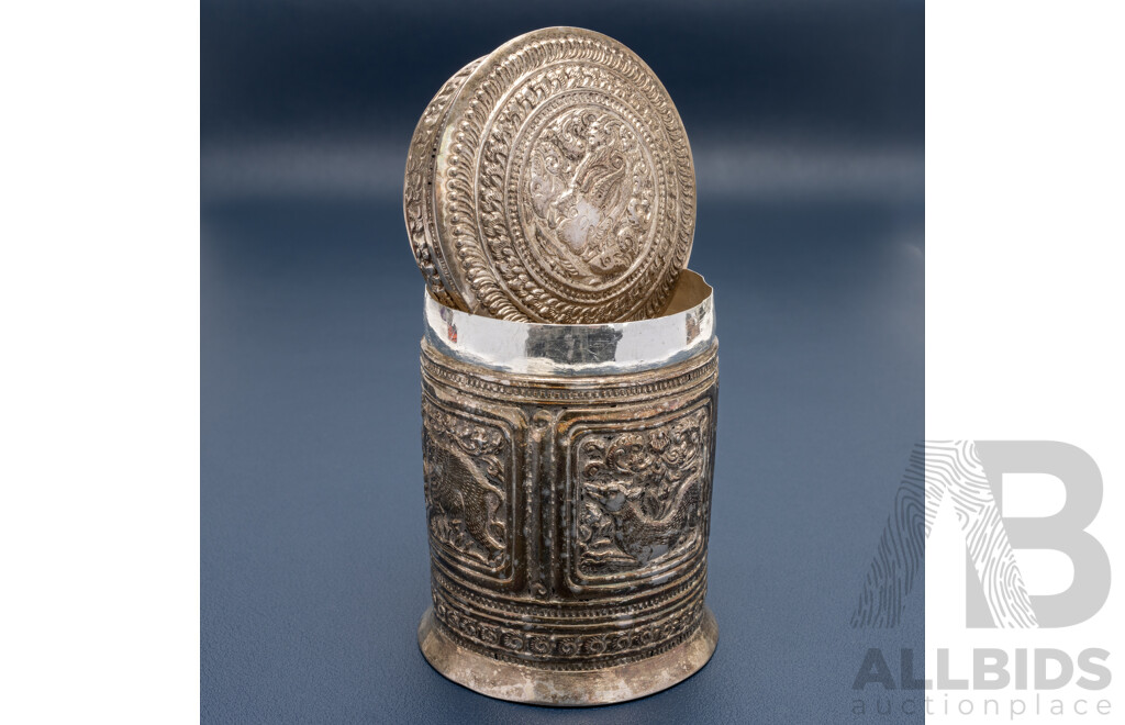 Antique Burmese Sterling Silver Betel Box (canister) Circa Early 1900's, 85mm, 89.0 Grams