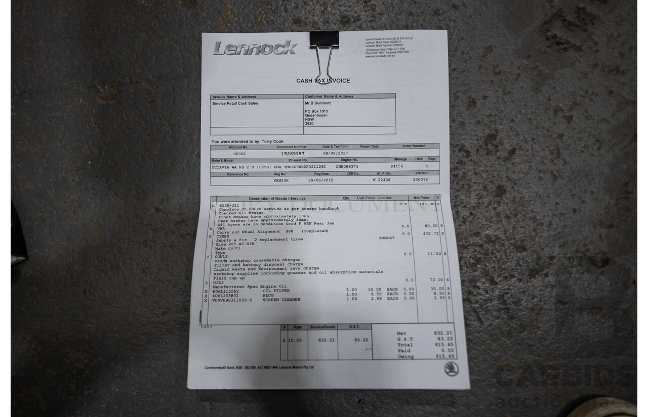 06/2015 Skoda Octavia RS 162 TSI NE MY15 4d Wagon Race Blue Metallic Turbo 2.0L