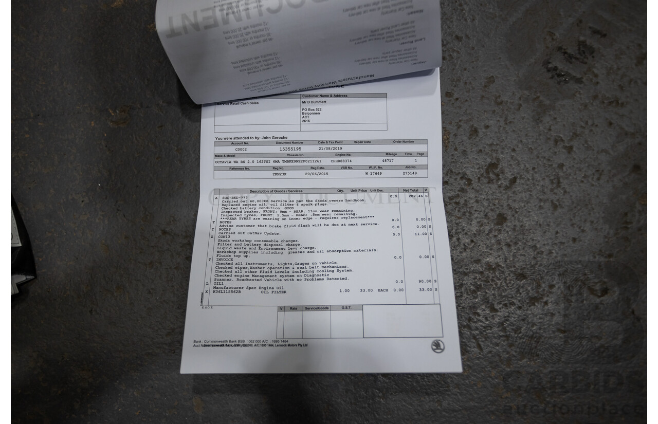 06/2015 Skoda Octavia RS 162 TSI NE MY15 4d Wagon Race Blue Metallic Turbo 2.0L