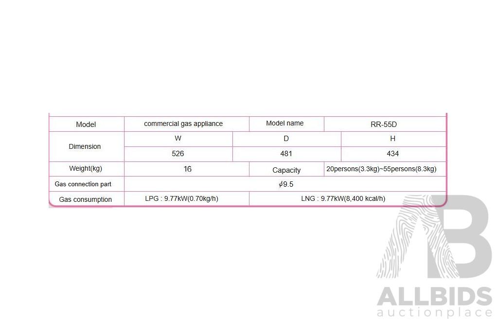 Rinnai (RR-55D) Commercial Gas Rice Cooker
