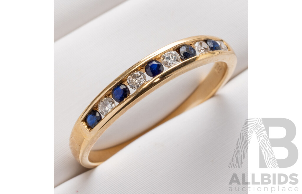 14ct Diamond & Sapphire Band Ring, TDW 0.10ct, Size N, 1.61 Grams