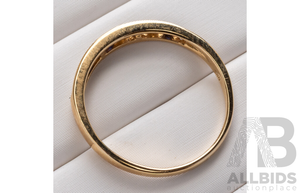 14ct Diamond & Sapphire Band Ring, TDW 0.10ct, Size N, 1.61 Grams