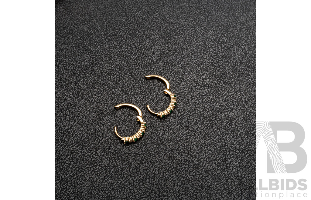 9ct Emerald & Diamond Hoop Earrings, TDW 0.10ct, 13mm, 1.87 Grams